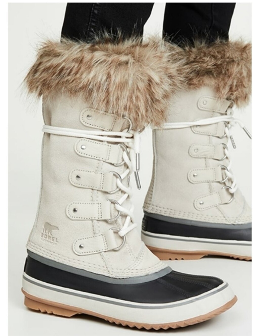 NEW Sorel Joan Of Arctic Boots Faux Fur Cream Black Sz.9
